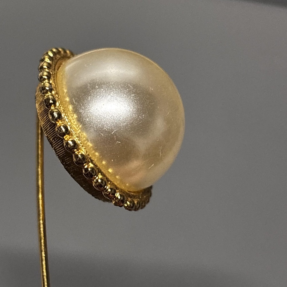 Gold Tone Faux Pearl Dome Stick Lapel Hat‎ Pin Brooch Beaded Costume Jewelry